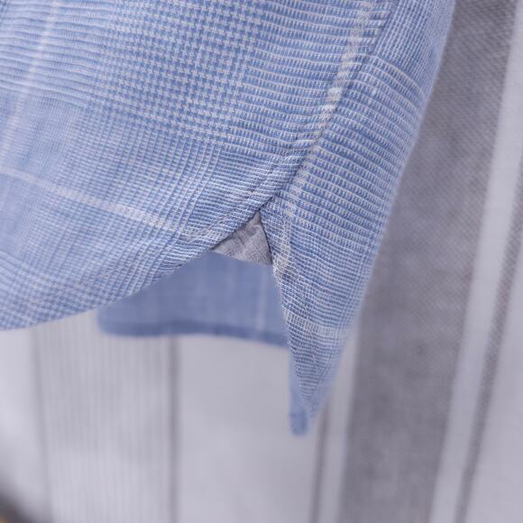 TODD SNYDER Linen Casual Button Down Shirt Light Blue Plaid Lightweight Sz XL - Picture 11 of 13